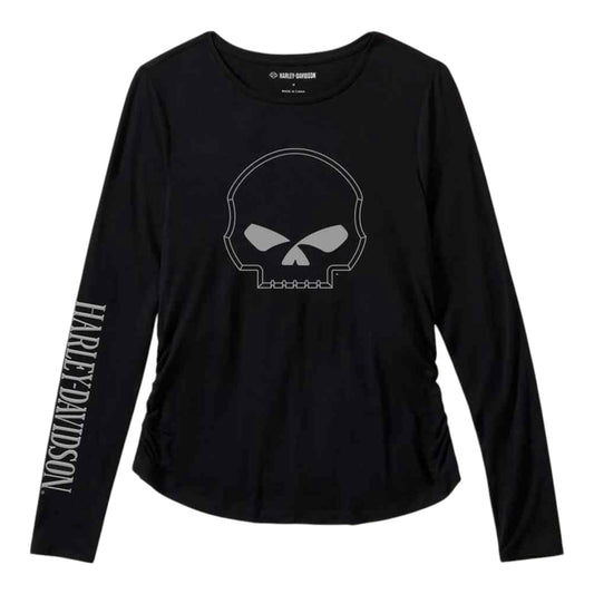 WOMEN'S WILLIE G SKULL LONG SLEEVE RAGLAN TOP - BLACK