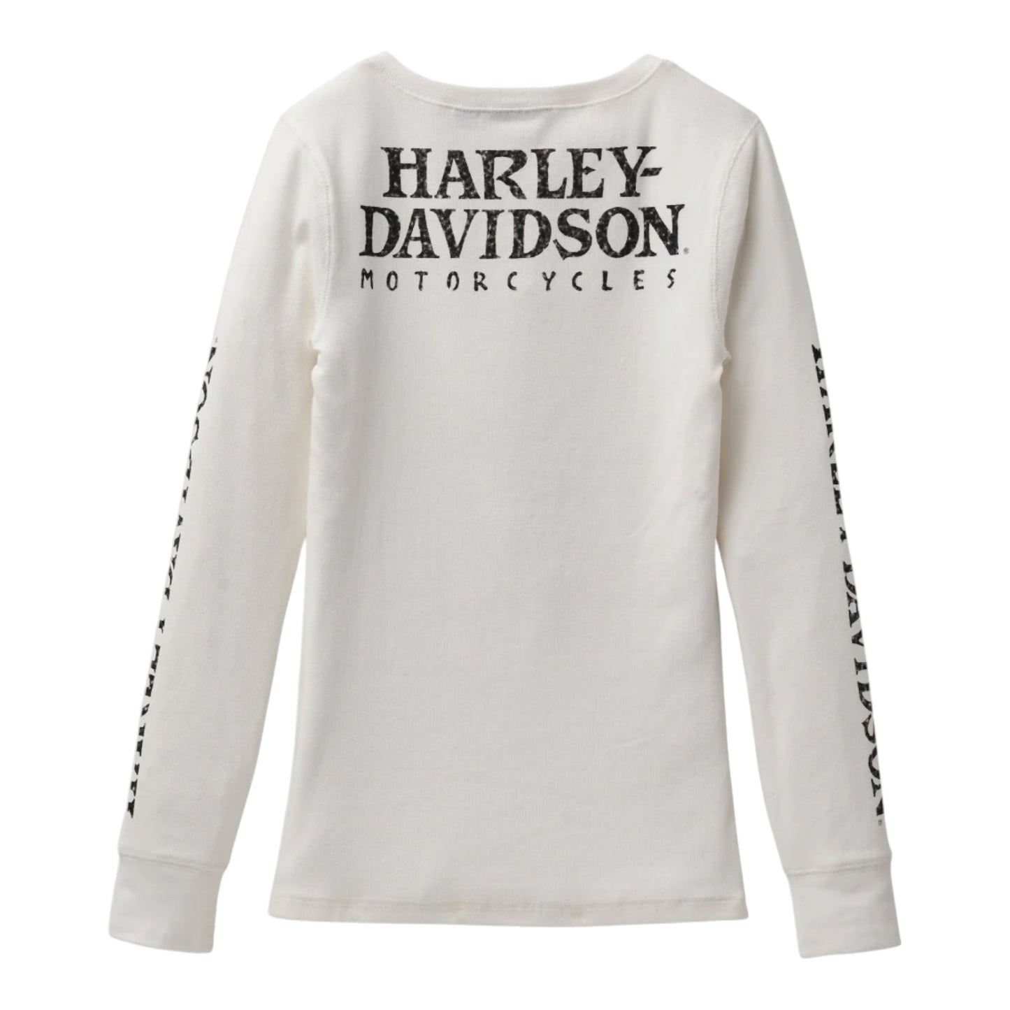 WOMEN'S SKULL SNAP FRONT LONG SLEEVE HENLEY - WHITE