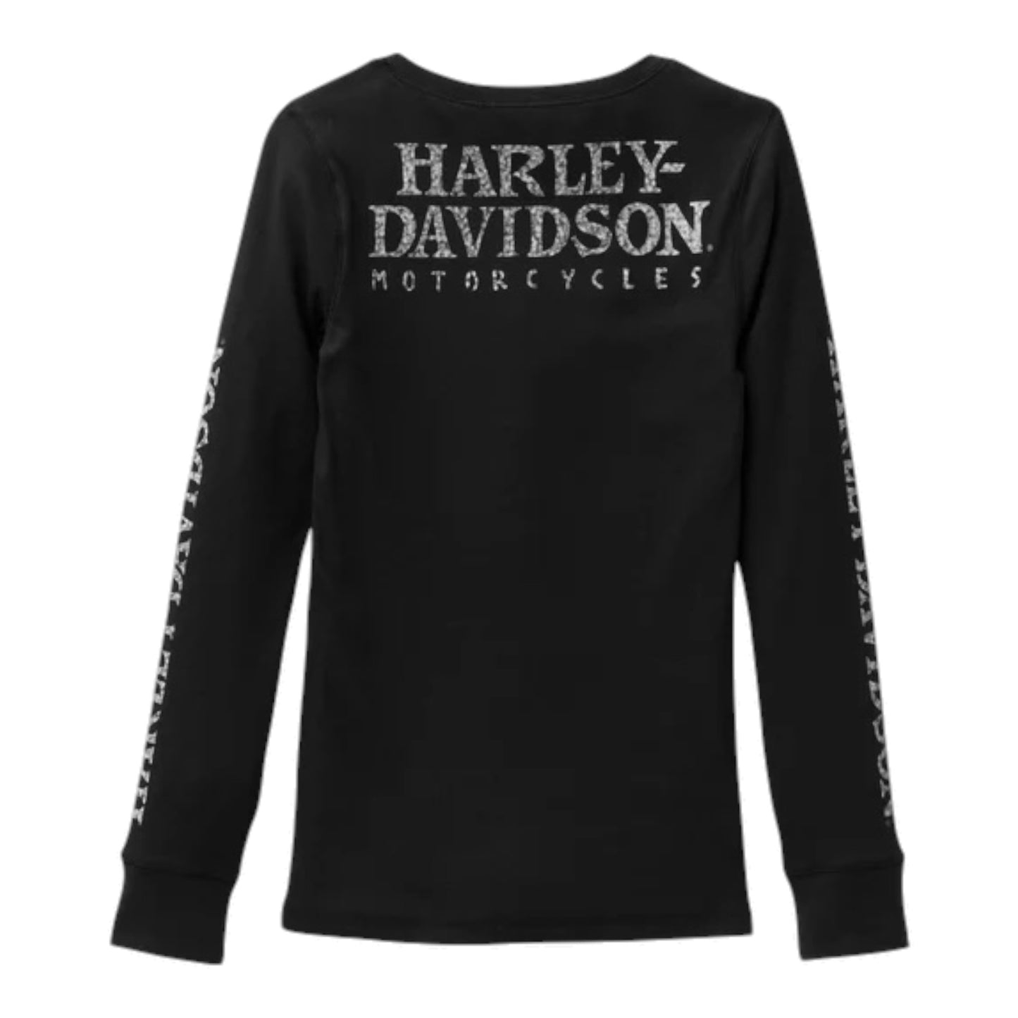 WOMEN'S WILLIE G SKULL SNAP FRONT LONG SLEEVE HENLEY - BLACK