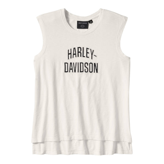 ESSENTIAL ARCHED FONT CAP SLEEVE TANK - WHITE