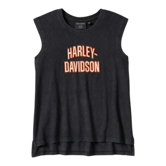 ESSENTIAL ARCHED FONT CAP SLEEVE TANK - BLACK
