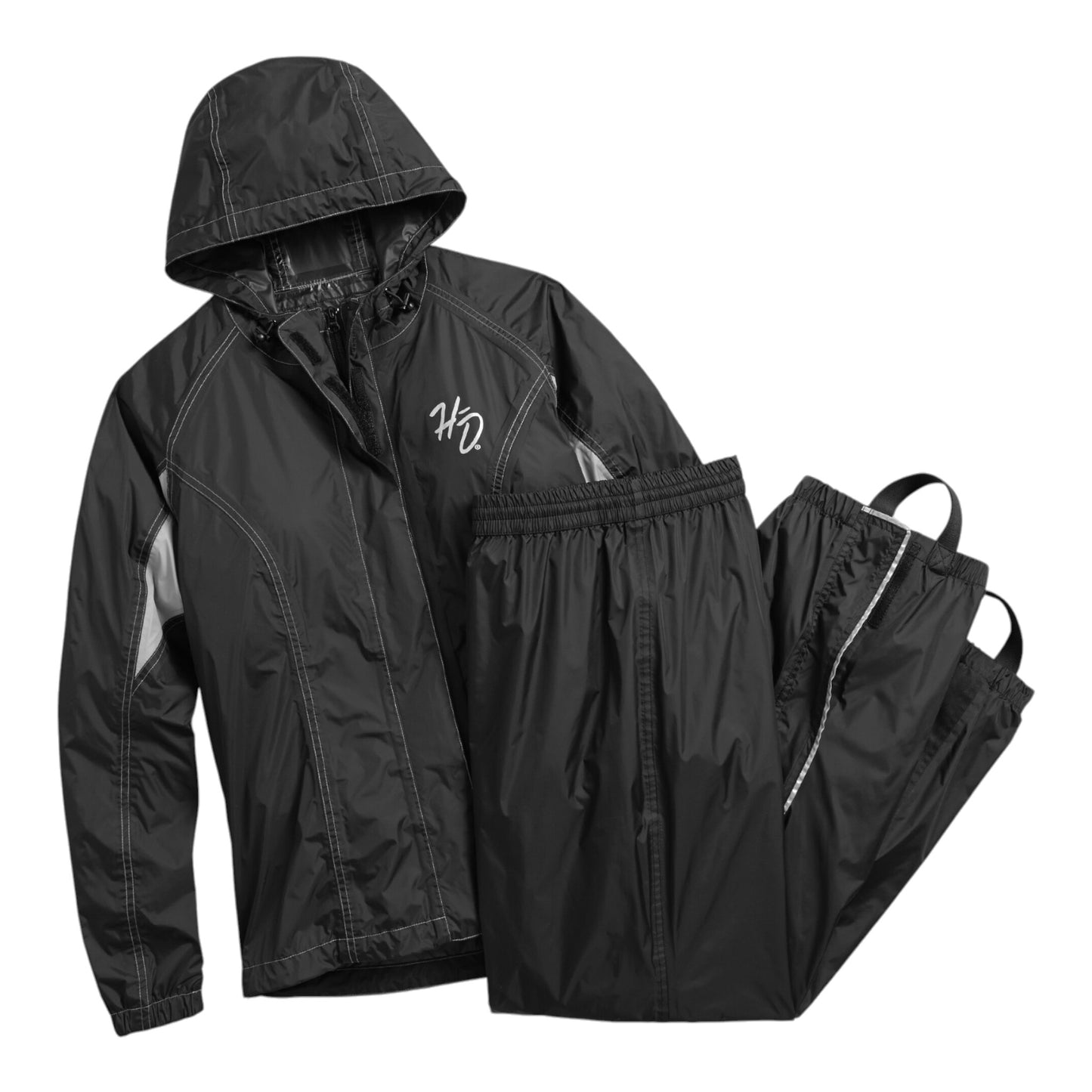 WOMEN'S REFLECTIVE WATERPROOF RAIN SUIT - BLACK