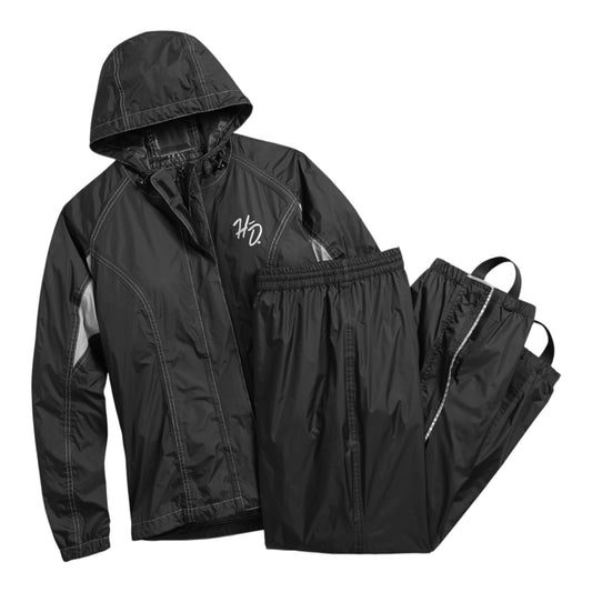 WOMEN'S REFLECTIVE WATERPROOF RAIN SUIT - BLACK
