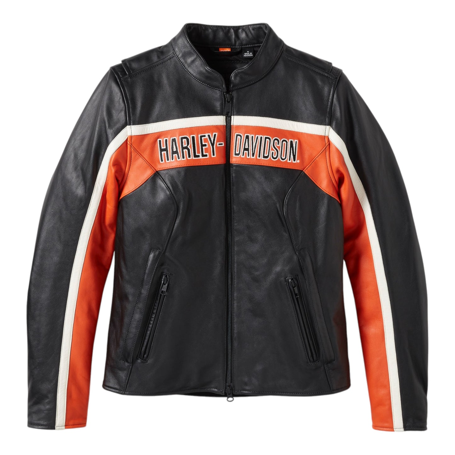 H-D TRENTON LEATHER RIDING JACKET - BLACK/ORANGE