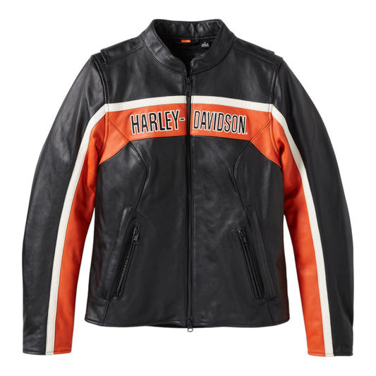 H-D TRENTON LEATHER RIDING JACKET - BLACK/ORANGE