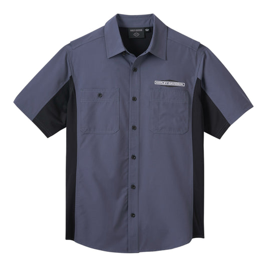 MEN'S H-D TECH MLWAUKEE SHORT SLEEVE SHIRT - COLORBLOCK BLACK/GREY BLUE