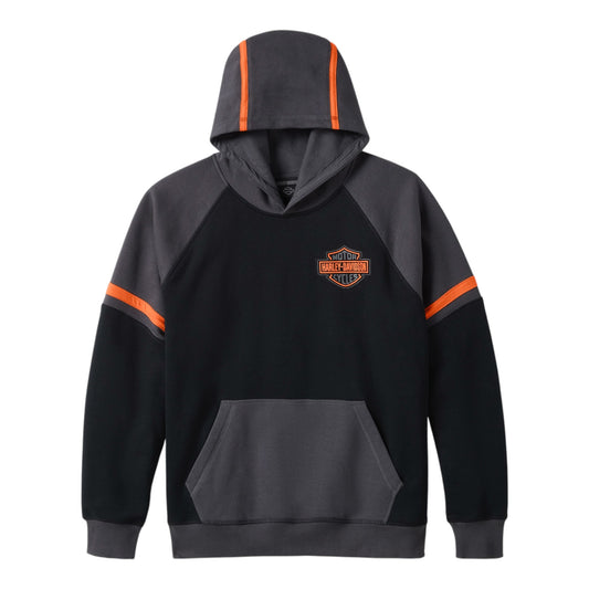 IRON PRIDE COLORBLOCK PULLOVER HOODIE - BLACK/GREY/ORANGE