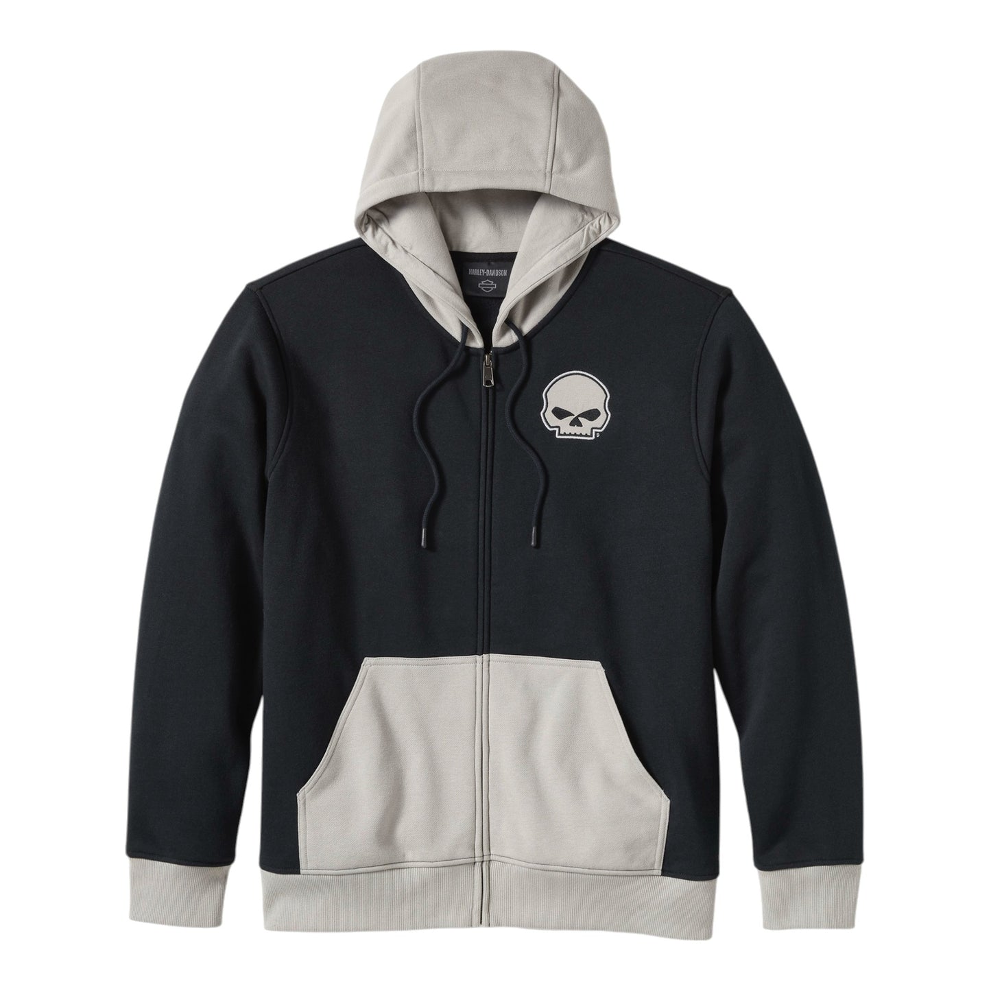 WILLIE G SKULL COLORBLOCK ZIP FRONT HOODIE - BLACK/LIGHT GREY