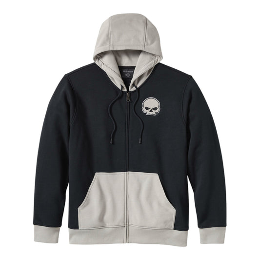 WILLIE G SKULL COLORBLOCK ZIP FRONT HOODIE - BLACK/LIGHT GREY