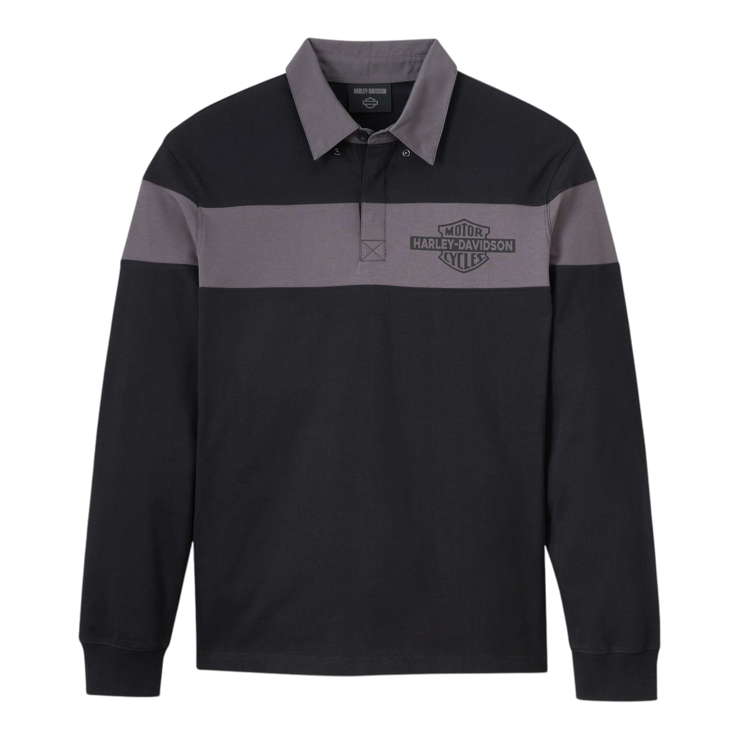 MEN'S BAR & SHIELD LONG SLEEVE POLO - BLACK/DARK GREY