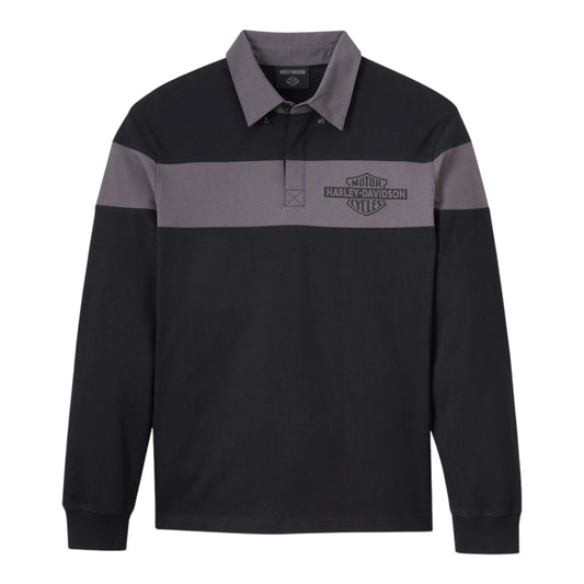MEN'S BAR & SHIELD LONG SLEEVE POLO - BLACK/DARK GREY