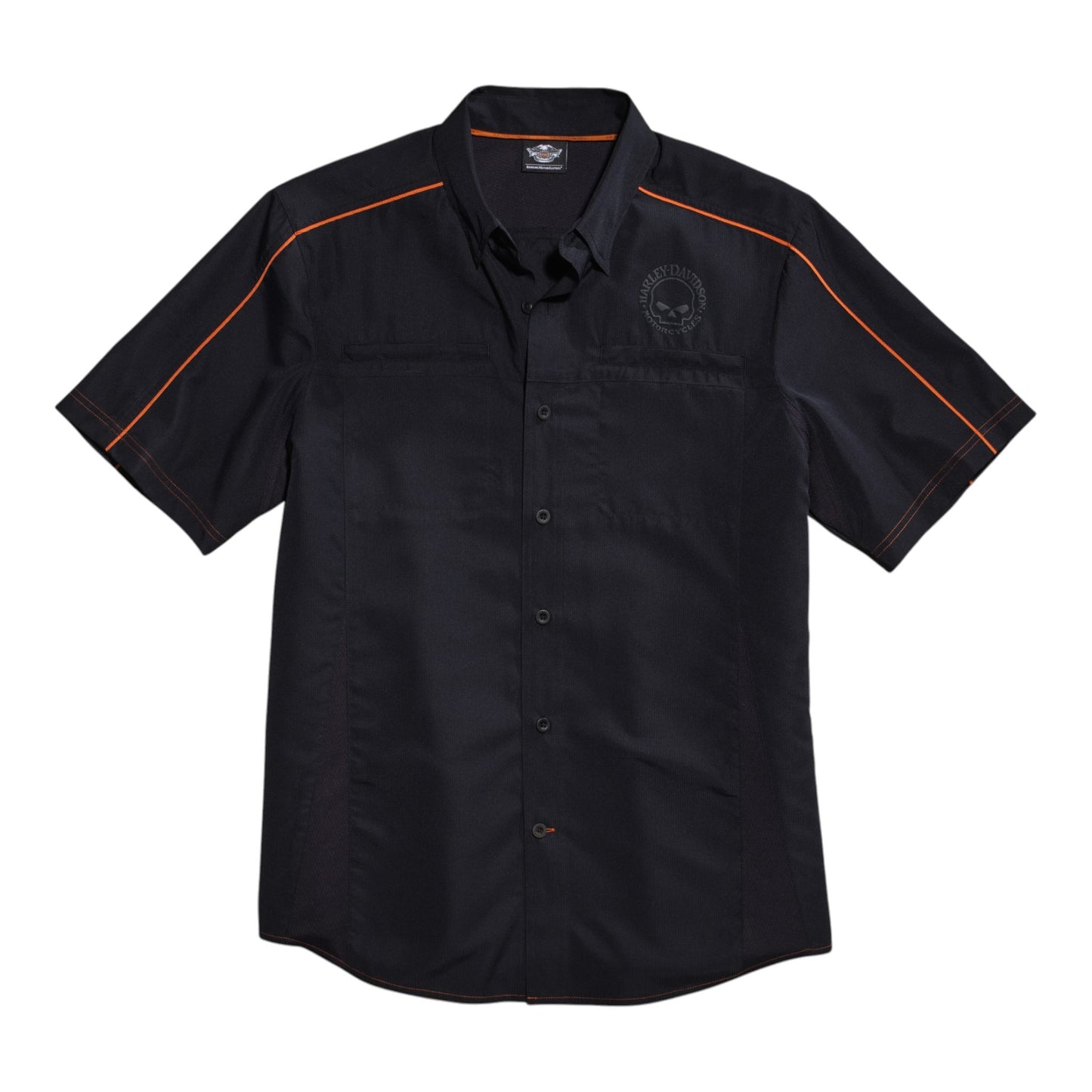 MEN'S BLACK VENTED PERFORMANCE WILLIE G SKULL SHIRT - BLACK/ORANGE