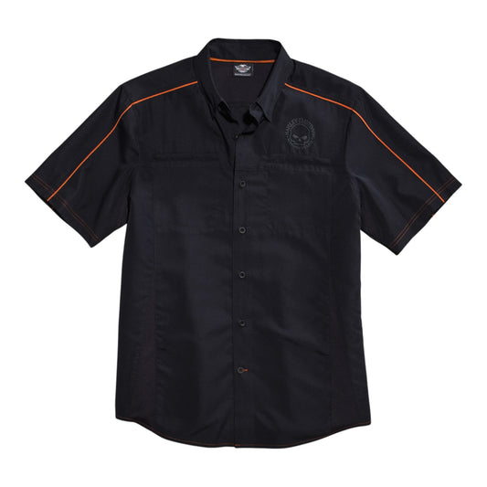 MEN'S BLACK VENTED PERFORMANCE WILLIE G SKULL SHIRT - BLACK/ORANGE