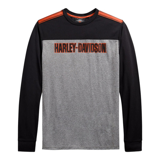 MEN'S PERFORMANCE MICRO MESH LONG SLEEVE - COLORBLOCK GREY/BLACK/ORANGE