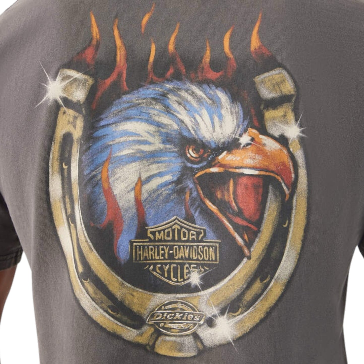 DICKIES X HARLEY-DAVIDSON HEAVYWEIGHT FLAMING EAGLE TEE - DARK GREY