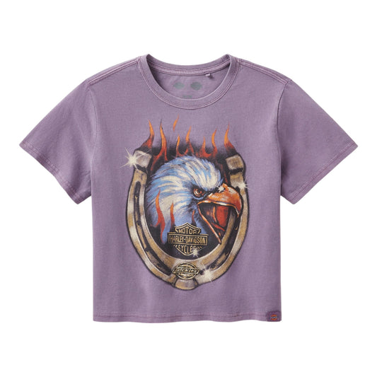 DICKIES X HARLEY-DAVIDSON FLAMING EAGLE BOXY CROP TEE - PURPLE