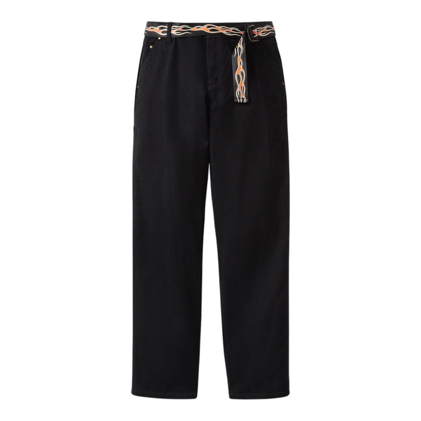 DICKIES X HARLEY-DAVIDSON FLEX FIT DOUBLE POCKET CARPENTER PANTS WITH FLAME BELT - BLACK