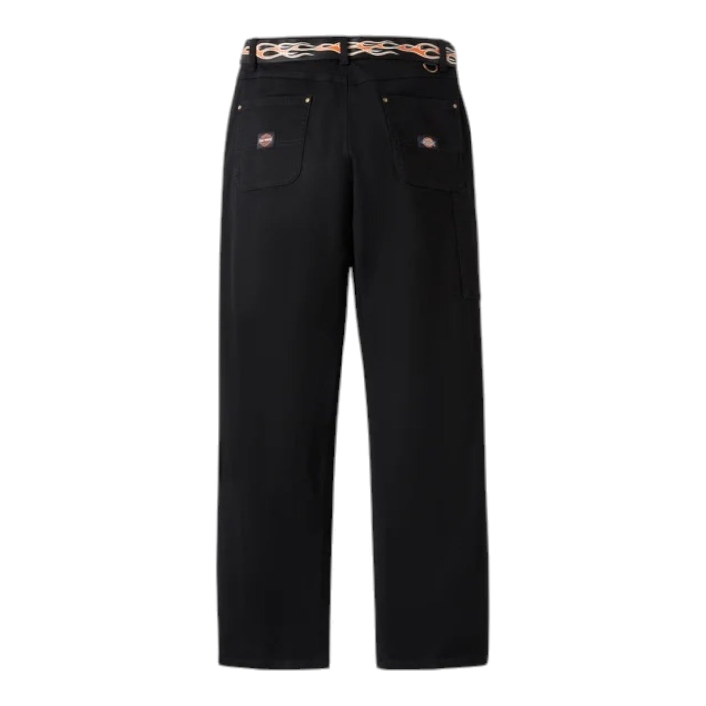 DICKIES X HARLEY-DAVIDSON FLEX FIT DOUBLE POCKET CARPENTER PANTS WITH FLAME BELT - BLACK