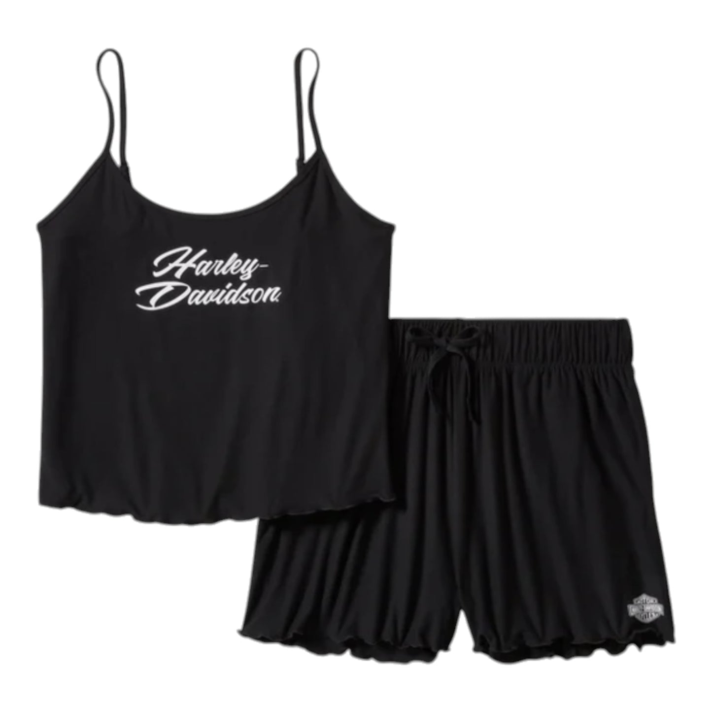 LETTUCE TRIM PAJAMA SHORT SET - BLACK