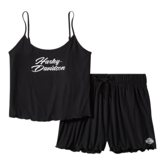 LETTUCE TRIM PAJAMA SHORT SET - BLACK