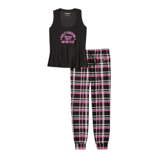 PLAID PAJAMA PANT SET - BLACK/ORCHID
