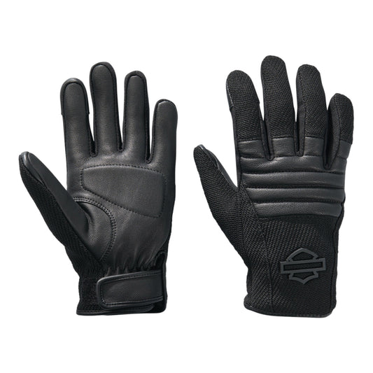 WOMEN'S H-D DYNA KNIT LEATHER RIDING GLOVES - BLACK