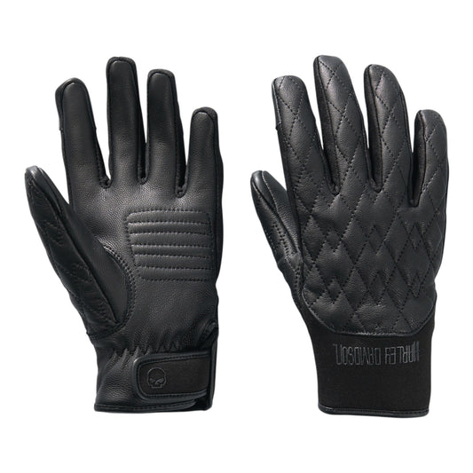 WOMEN'S WILLIE G SKULL GRAPHIC LEATHER RIDING GLOVES - BLACK