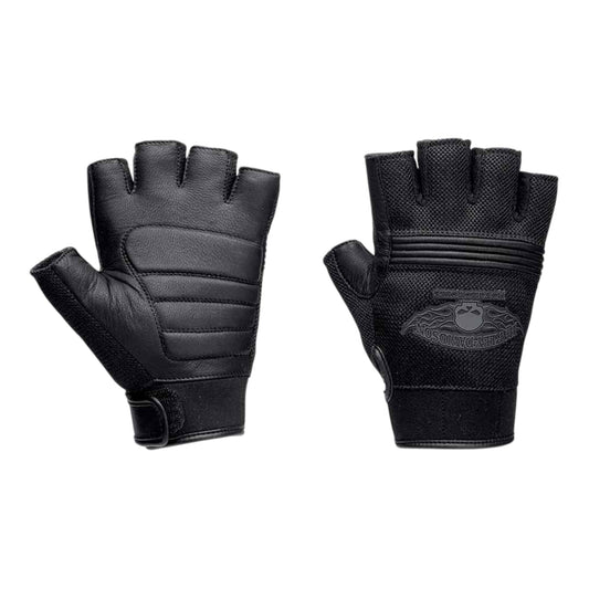 MEN'S WINGED WILLIE G SKULL FINGERLESS GLOVES - BLACK