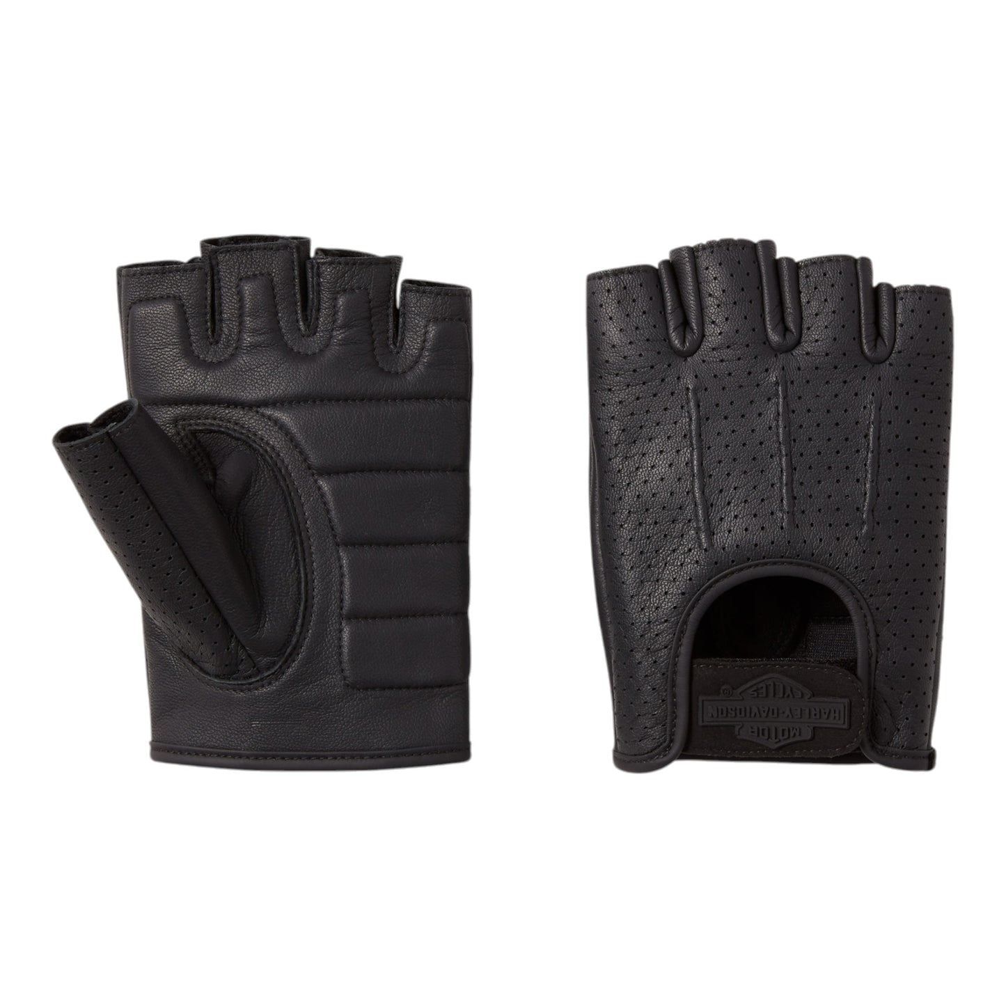 H-D PERFORATED FINGERLESS LEATHER RIDING GLOVES - BLACK
