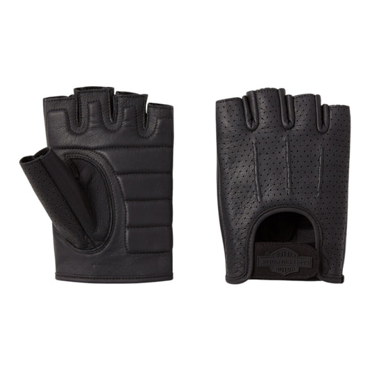 H-D PERFORATED FINGERLESS LEATHER RIDING GLOVES - BLACK
