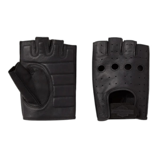 H-D FINGERLESS LEATHER RIDING GLOVES - BLACK