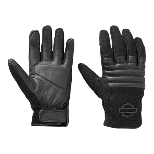 MEN'S H-D DYNA KNIT LEATHER RIDING GLOVES - BLACK