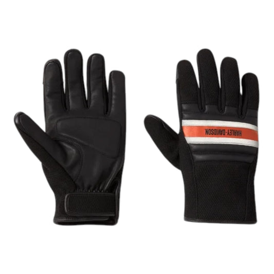 H-D TRENTON DYNA KNIT RIDING GLOVES - BLACK/ORANGE/WHITE