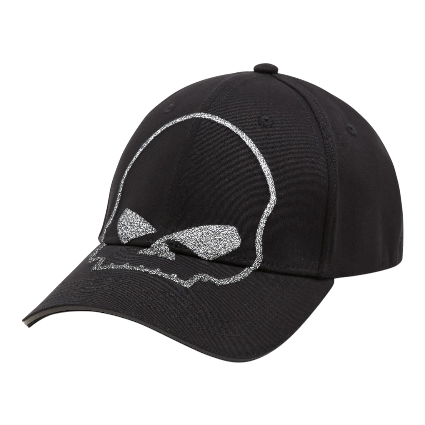 WILLIE G SKULL REFLECTIVE SOFTAIL STRETCH FIT BASEBALL HAT - BLACK