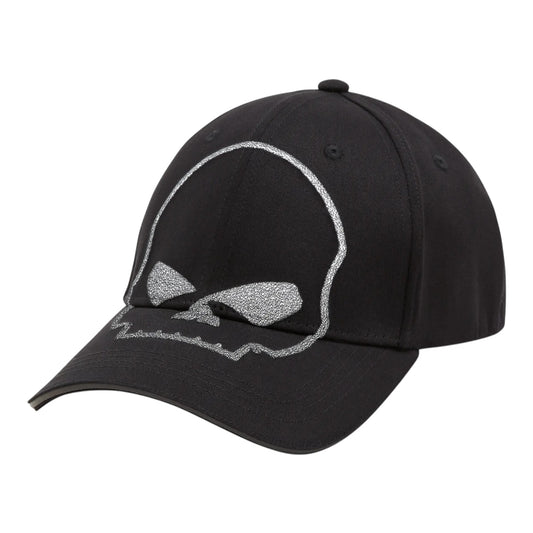 WILLIE G SKULL REFLECTIVE SOFTAIL STRETCH FIT BASEBALL HAT - BLACK