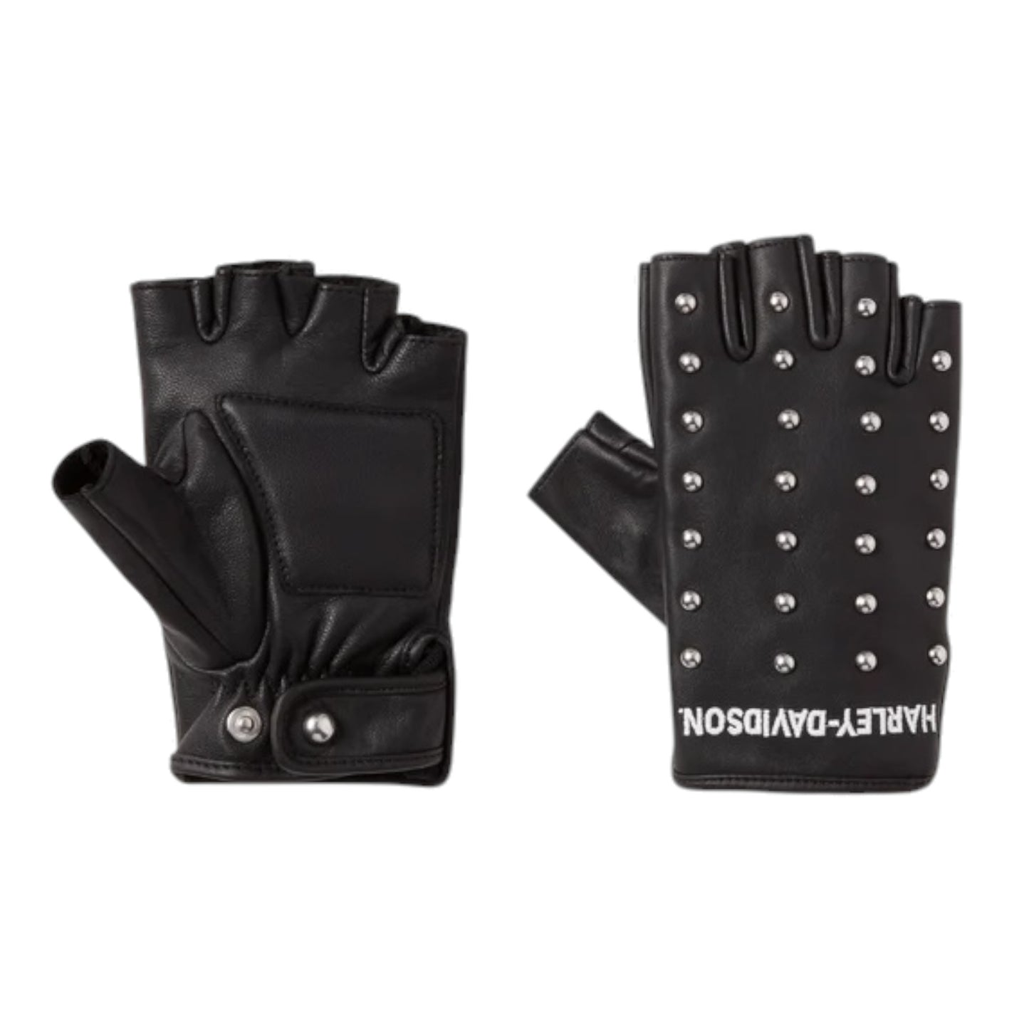H-D STUDDED LEATHER FINGERLESS RIDING GLOVES - BLACK