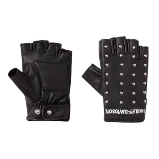 H-D STUDDED LEATHER FINGERLESS RIDING GLOVES - BLACK