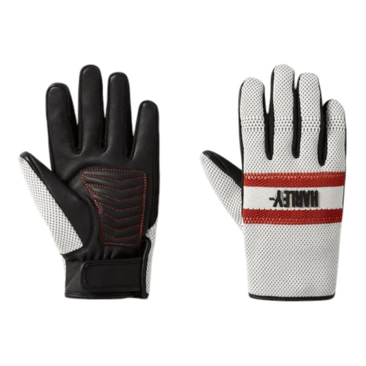 H-D TRENTON DYNA KNIT RIDING GLOVES - OFF WHITE/BLACK/ORANGE