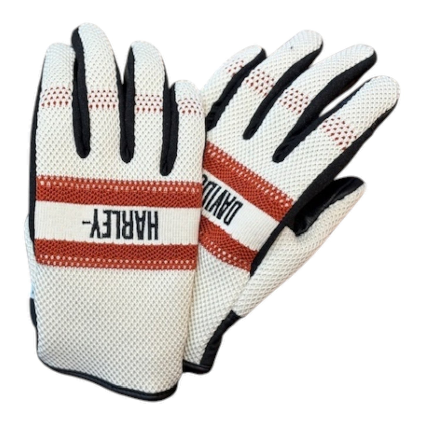 H-D TRENTON DYNA KNIT RIDING GLOVES - OFF WHITE/BLACK/ORANGE