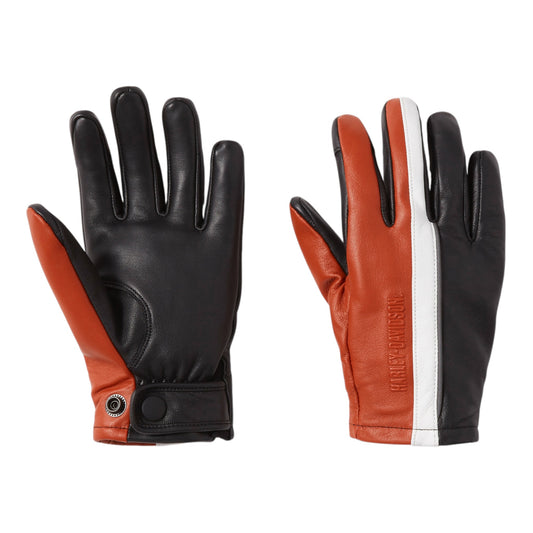 H-D TRENTON LEATHER RIDING GLOVES - ORANGE/BLACK/WHITE
