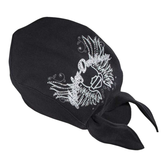 WOMEN'S RHINESTONE WING SKULL CAP - BLACK