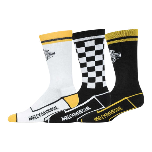 MEN'S 3PACK RACE N RALLY VENTED WICKING RIDING SOCKS - BLACK/YELLOW/WHITE