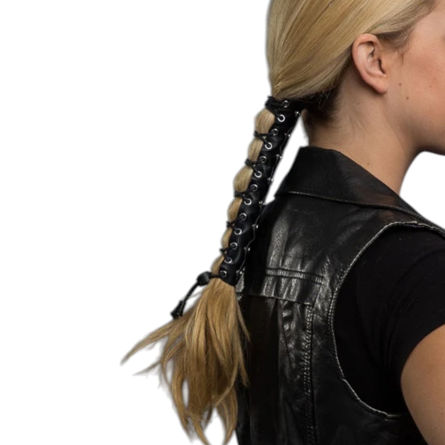 8'' LEATHER LACED UP HAIR GLOVE - BLACK