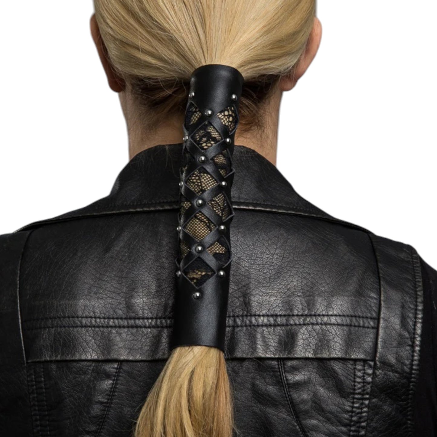 8''LEATHER DIAMOND CUTOUT W/LACE & SILVER RIVETS