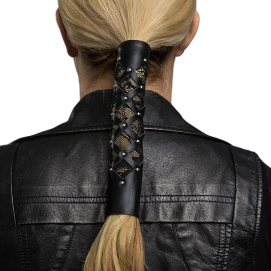 8''LEATHER DIAMOND CUTOUT W/LACE & SILVER RIVETS