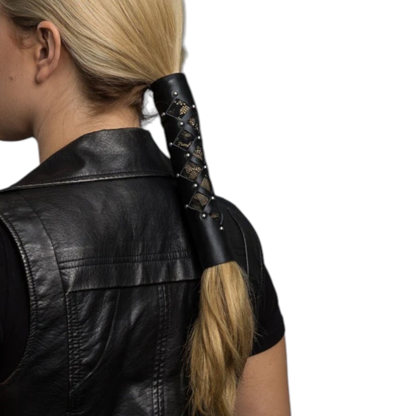 8''LEATHER DIAMOND CUTOUT W/LACE & SILVER RIVETS