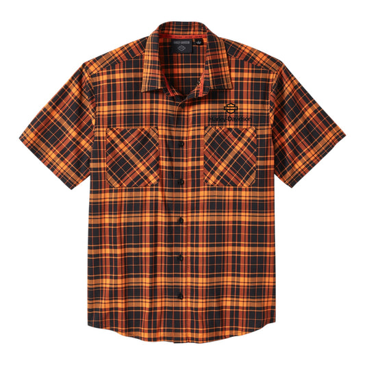 H-D TECH COOLMAX PLAID SHORT SLEEVE SHIRT - ORANGE