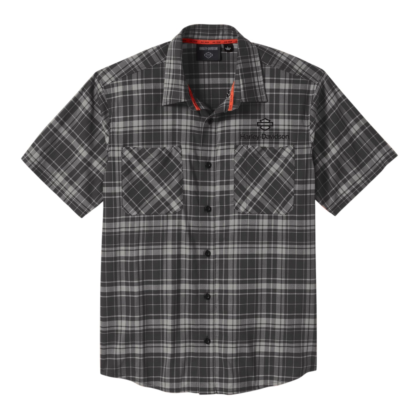 H-D TECH COOLMAX PLAID SHORT SLEEVE SHIRT - GREY