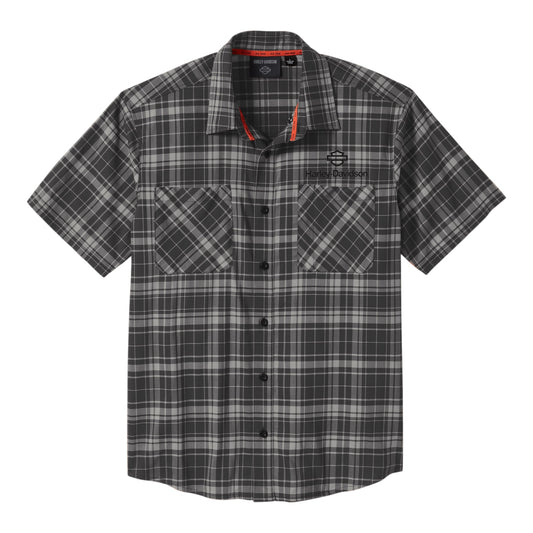 H-D TECH COOLMAX PLAID SHORT SLEEVE SHIRT - GREY
