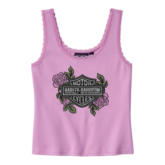 ROSE & THORN BLING LACE TRIM TANK - ORCHID